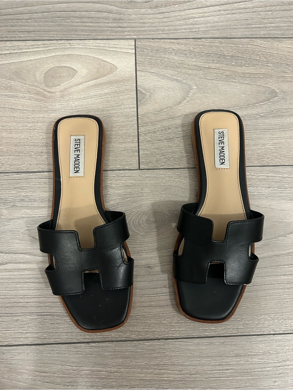 Steve Madden Black Leather Slide Sandals